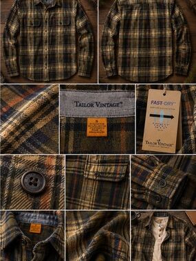 Tailor Vintage Army Telluride Flannel Shirt Small Green Orange Button Up NWT